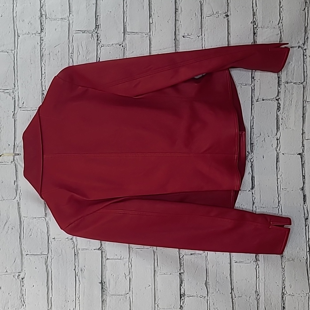 Akris Punto Asymmetric Zip Fitted Lux Nappa Leather Biker Jacket in Red - NWOT - Picture 8 of 17